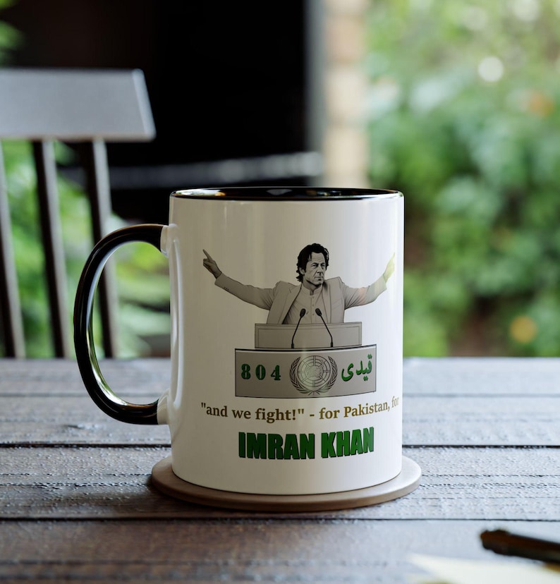 Imran Khan mug, Qaidi No 804, Fight for Justice, Pakistan mug, Stylish Two Tone Coffee mug 11oz with Imran Khan graphic image 4
