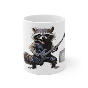 Funny Racoon Guitarist Mug, Gift , Heavy Metal Guitar , Tea Coffee , Novelty, Rock Guitar