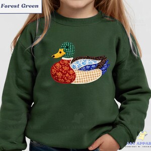 Kids FAUX Patchwork Mallard Duck Sweatshirt, Youth FAUX Quilted Bird Crewneck, Grandmacore Cottagecore shirt, Vintage Bird Shirt, Bird Lover