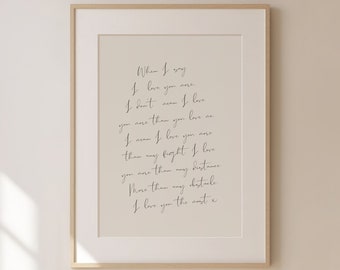 I Love You More Handwriting Wall Art - Traditional Romantic Printable Artwork - Nancy Meyers Aesthetic Poster Design - Digital Download