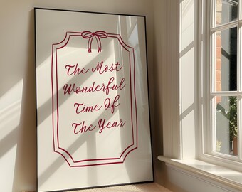 The Most Wonderful Time Of The Year Wall Art Print - Festive Red Family Printable Artwork - Christmas Quote Poster Design - Digital Download