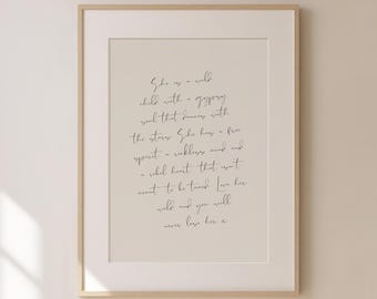 She Is A Wild Child Handwriting Wall Art - Romantic Girls Printable Artwork - Nancy Meyers Nursery Aesthetic Quote Poster - Digital Download