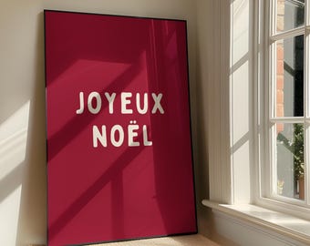 Joyeux Noël Wall Art Print - Festive Red Family Printable Artwork - Merry Christmas Decor - French Quote Poster Design - Digital Download