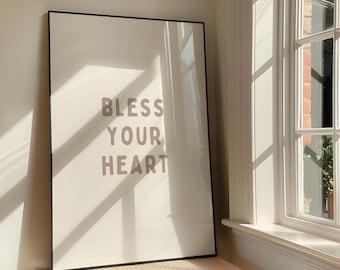 Bless Your Heart Wall Art Print - Bold Sassy Printable Artwork - Cowboy Quote Poster Design - Southern Charm Beige Decor - Digital Download