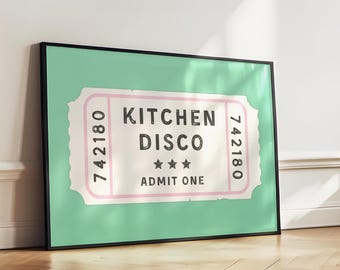 Kitchen Disco Ticket Wall Art Landscape - Aesthetic Bold Sassy Horizontal Poster - Retro Kitchen Printable Artwork Design - Digital Download