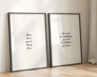 Slow Down You're Doing Fine Set Of 2 Wall Art - Uplifting Quote Printable Artwork - Motivational Lyrics Poster Design - Digital Download