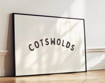 Cotswolds Landscape Wall Art Print - Farmhouse Aesthetic Place Name Horizontal Printable Artwork - Bold Poster Design - Digital Download