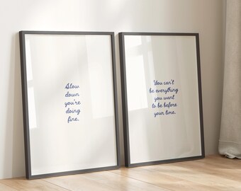 Slow Down You're Doing Fine Set Of 2 Wall Art - Uplifting Quote Printable Artwork - Motivational Lyrics Poster Design - Digital Download
