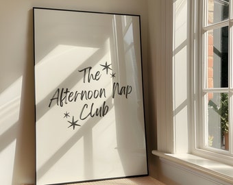 The Afternoon Nap Club Wall Art Brush Print - Bold Sassy Humour Printable Artwork - Cute Retro Quote Poster Design - Digital Download