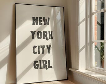 Lámina decorativa de pared "Chica de Nueva York" - Obra de arte imprimible "Chica de Chismes Atrevida" - Diseño de póster con cita de Nueva York - Sello vintage - Descarga digital