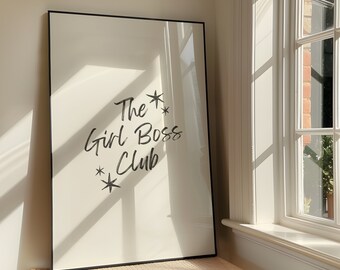 The Girl Boss Club Art Brush Print - Home Office Printable Artwork - Cute Quote Retro Poster Design - Feminist Positive - Digital Download