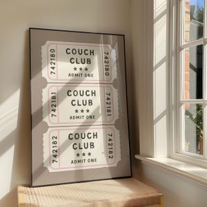 Couch Club Ticket Wall Art Print - Bold Positivity Family Printable Artwork - Retro Living Room Quote Poster Design - Digital Download