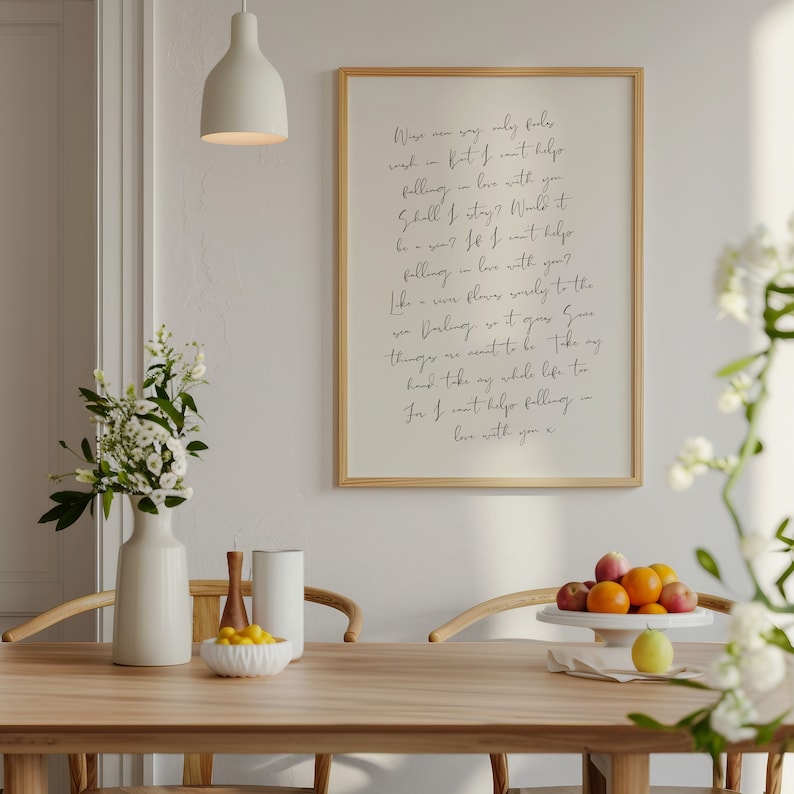 Can't Help Falling In Love Handwriting Wall Art - Romance Traditional Elvis Printable Artwork - Nancy Meyers Aesthetic - Digital Download image 5