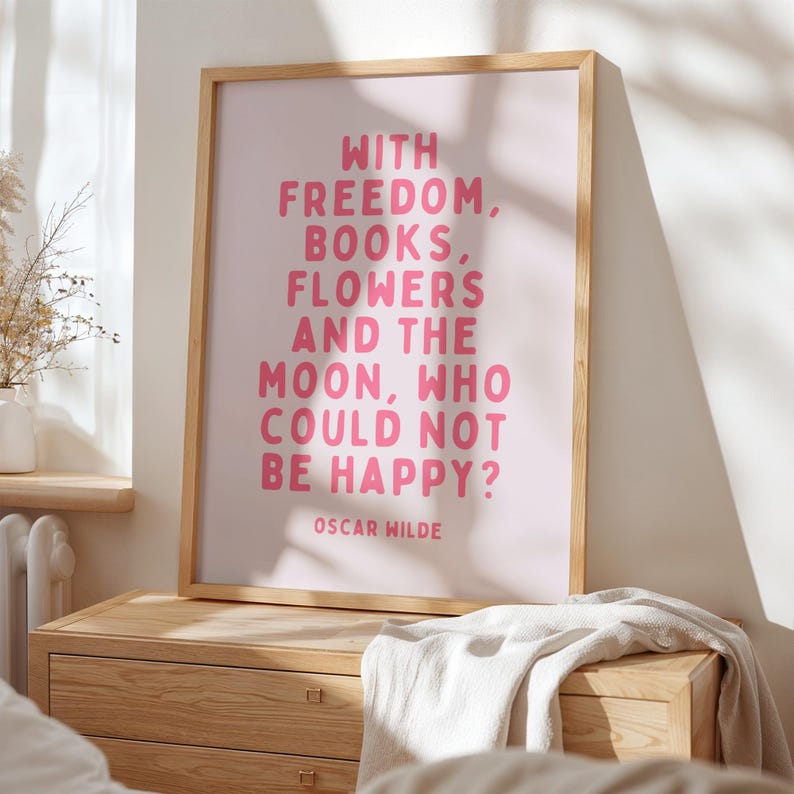 TGM Oscar Wilde Wood Sign – “With Freedom, Books, Flowers And The Moon...” 7x10 Hanging Decor