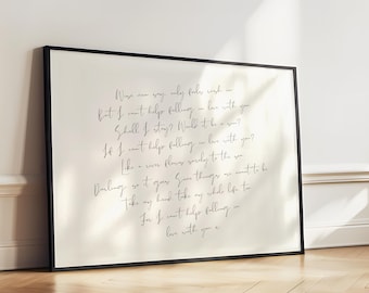 Can't Help Falling In Love Handwriting Wall Art - Romance Traditional Elvis Printable Artwork - Nancy Meyers Aesthetic - Digital Download