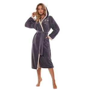 Luxury Hooded Long Snuggle Robe,Plus Size Warm Fleece Hooded Robe,Sherpa Lined Dressing Gown,Warm Winter Night Gown,Christmas Gift for Her