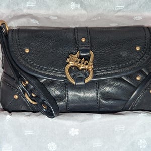 Seltene 100% authentische hochwertige Vintage JUICY COUTURE Schwarz Echtleder Geldbörse Clutch, Mode y2k kleine Handtasche, Vintage Juicy Bag, Geschenke