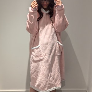 Extra Long Pink  Floor Length Snuggle Hoodie, Hooded Blanket, Lazy TV Blanket, Super Soft Warm Oversized Hoodie Blanket, Giant Hoodie