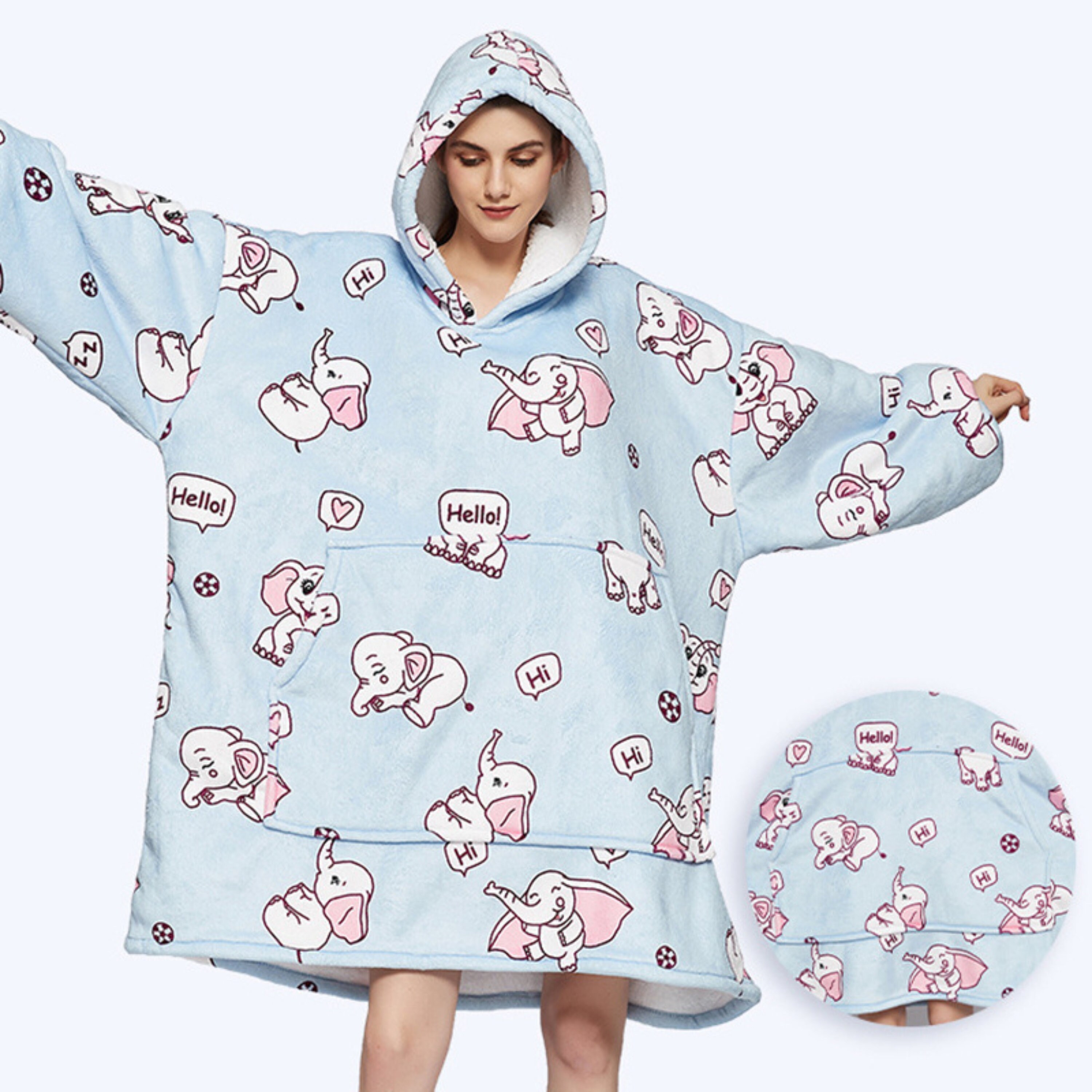 Blanket Hoodie For Kids Elephant Wearable Oversized Flannel