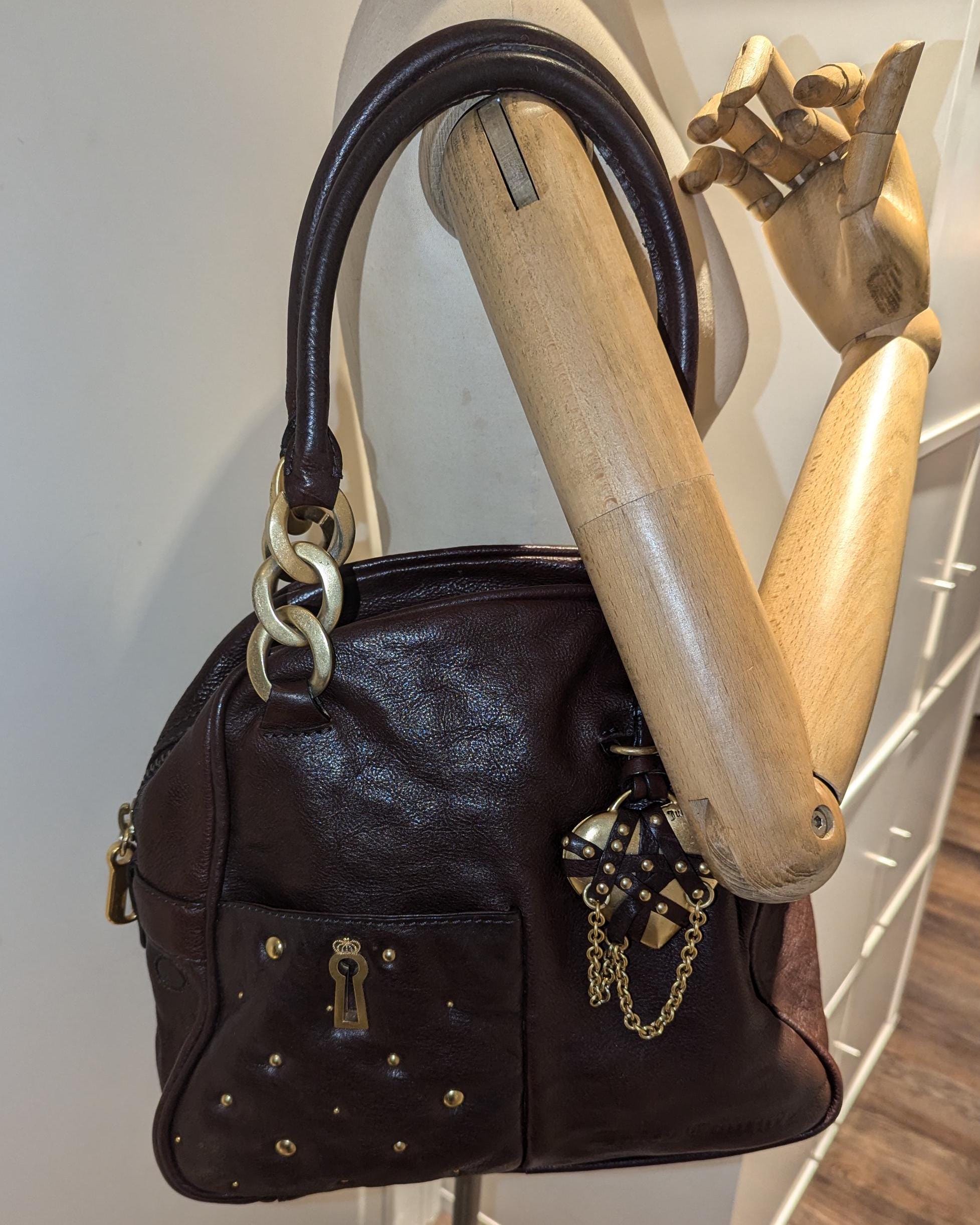 Rare Juicy Couture Brown Leather Shoulder Bag With Heart