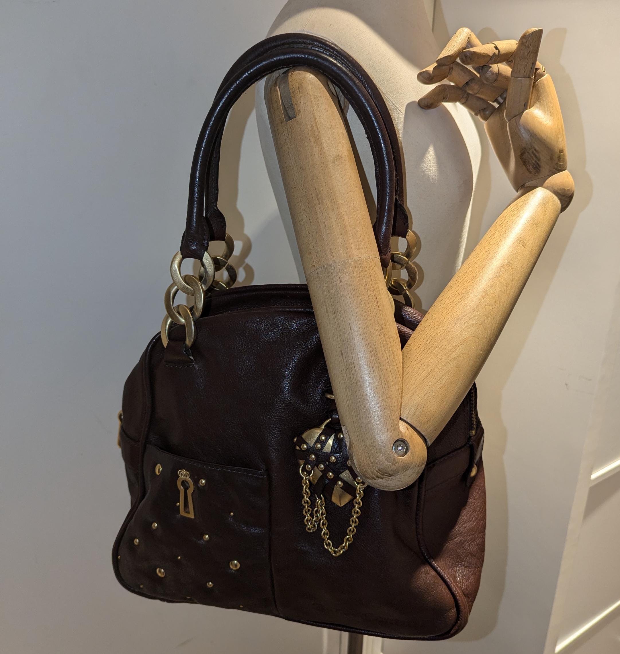 Rare Juicy Couture Brown Leather Shoulder Bag With Heart