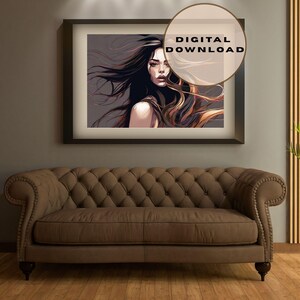 Dream Jurju | Digital Woman Portrait | Aesthetic Art Print | Hair in Wind Illustration | Instant Download Wall Art