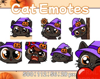 Little black chibi halloween cat Emote Twitch pack