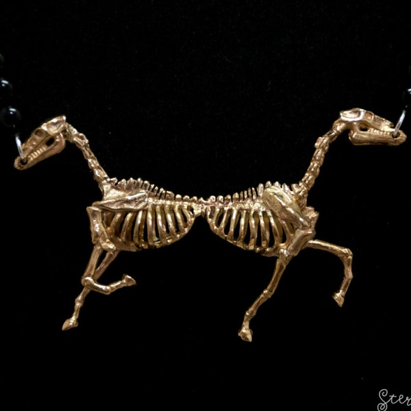 Horse Skeleton Brass Pendant Necklace