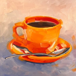 Original 6x6&quot; Oil Painting &#39;Cup of Coffee&#39; Traditional Fine Art Work For Home Decor