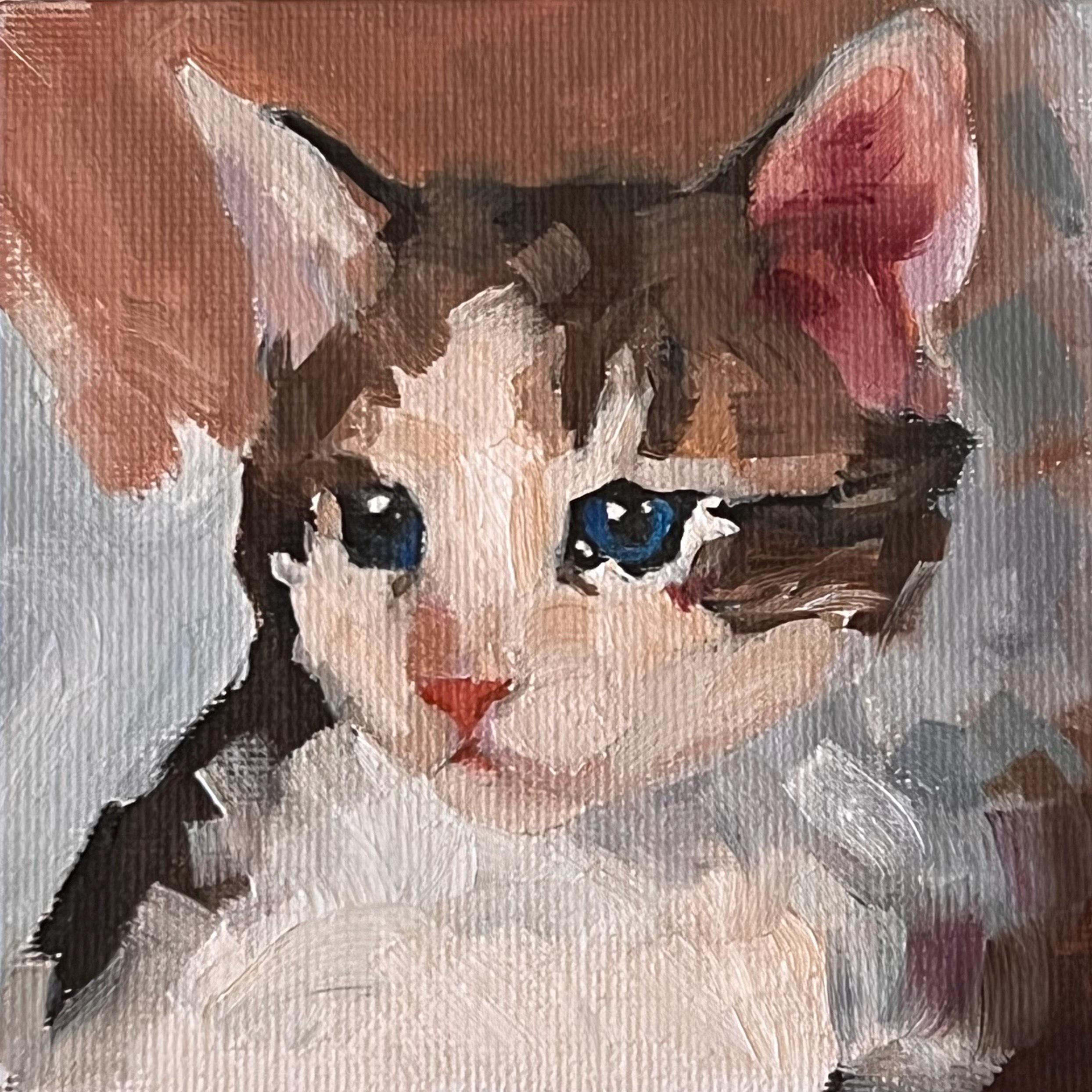 オリジナル4x4インチ油絵「子猫」ホームデコレーション用伝統的