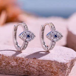 Stylish Blue Evil Eye Small Hoop Earrings, Stainless Steel, Zircon Cartilage Jewelry for Women, Must-Have Gift for Her, Trending Now!