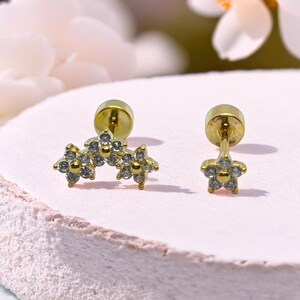 Yellow Gold & Silver Flower Earrings, 2PCS Set With Zirconia Stone, Casual Earrings, Minimalist Jewellery, Fashion Design
