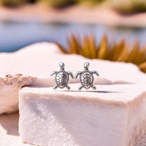 Sterling Silver Turtle Stud Earrings, Cute, Quirky & Stylish, Tiny Stainless Steel Studs, Perfect For Turtle Lover's Accessory