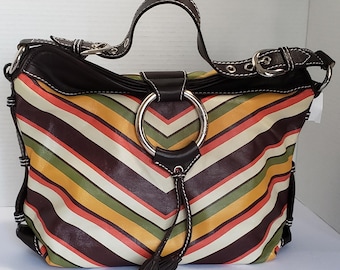 Bolso hobo de piel Isabella Fiore, bolso retro de rayas de los años 70