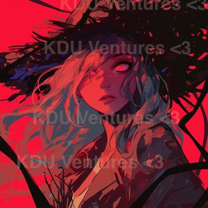 The Red Lady - manga anime - digitale kunstafdruk