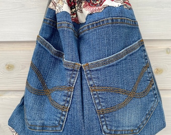Fait main, denim recyclé, matériaux recyclés, sac à dos écologique, mode durable, sac à dos en denim, denim vintage, mode zéro déchet