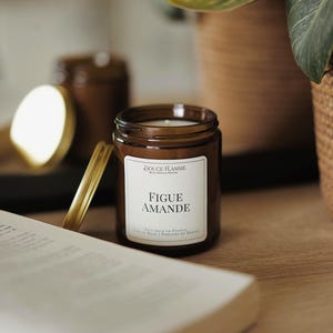 Fig Almond Scented Candle - Fruity and Gourmet Fragrance, Artisanal Soy Wax, Relaxing and Refined Candle, Scented Gift