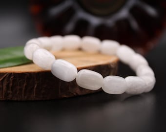 Selenite Bracelet, White Gemstone Beaded Bracelet, Minimal Gift for Her