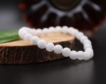 Handmade White Jade Bracelet: 8mm Gemstone Healing Crystal Jewelry