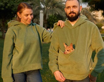 Set  of Matching Pet Carrier Hoodies, Dog Kangaroo Hoodie for Owner & Regular Hoodie Set, Fleece Couple Sweatshirts, Gift for Dog Lovers