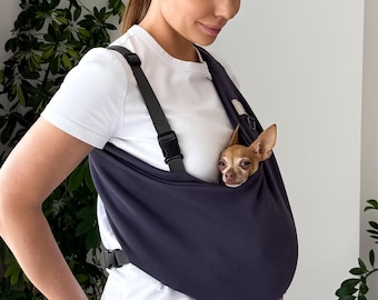 Graphite Dog Sling Carrier, Dual Shoulder Pet Carrier, Hands Free Dog Sling, Small Dog Carrier, Cotton Puppy Travel Bag, Chihuahua Carrier