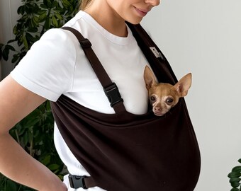 Brown Dog Carrier, Chocolate Pet Sling, Dual Shoulder Dog Carrier, Hands Free Puppy Carrier, Small Dog Travel Bag, Cotton Pet Carrier