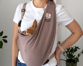 Taupe Dog Sling Carrier, Beige Pet Carrier, Neutral Dog Sling, Dual Shoulder Puppy Carrier, Hands Free Small Dog Bag, Cotton Pet Sling