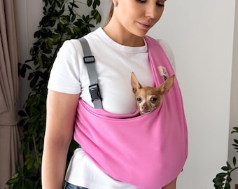 Pink Dog Sling Carrier, Dual Shoulder Pet Carrier, Hands Free Dog Sling, Small Dog Carrier, Cotton Puppy Travel Bag, Chihuahua Carrier