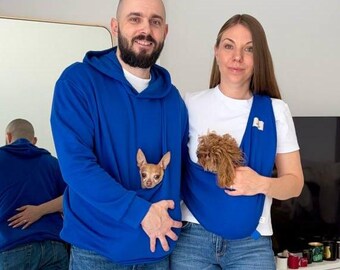 Pet Parent Matching Set, Unisex Kangaroo Hoodie, Dog Sling Bundle, Dog Mom Dog Dad Gift, Hands Free Puppy Carrier for Small Dogs