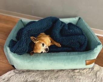 Blue Dog Bed for Small Dogs, Washable Orthopedic Pet Bed, Cat Bed for Indoor Cats, Puppy Cushion