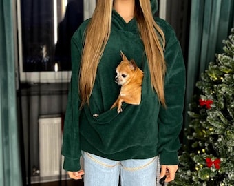 Fleece Pet Carrier Hoodie, Kangaroo Dog Cat Sling