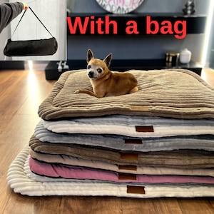 Velvet Pet Bed with Carrying Bag: Soft Washable Dog & Cat Travel Pillow