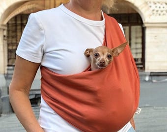 Orange Dog Sling Bag, Breathable Cotton Pet Sling for Small Dogs & Cats, Spring Summer Hands Free Carry