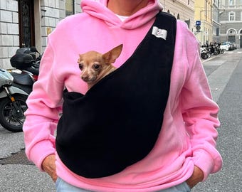 Black Fleece Pet Sling, Hands-Free Carrier for Small Dogs & Cats, Custom Size